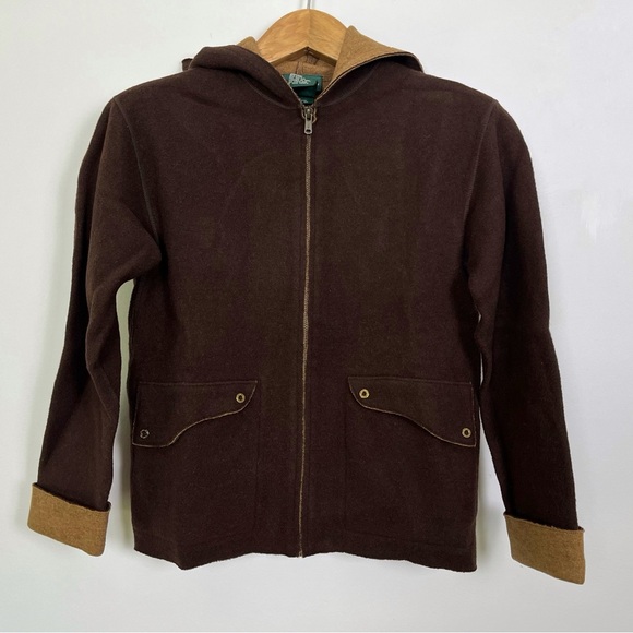 Ralph Lauren Brown Tan Wool Blend Hoodie Jacket Zip Closure Size‎ Small Petite - Picture 1 of 11